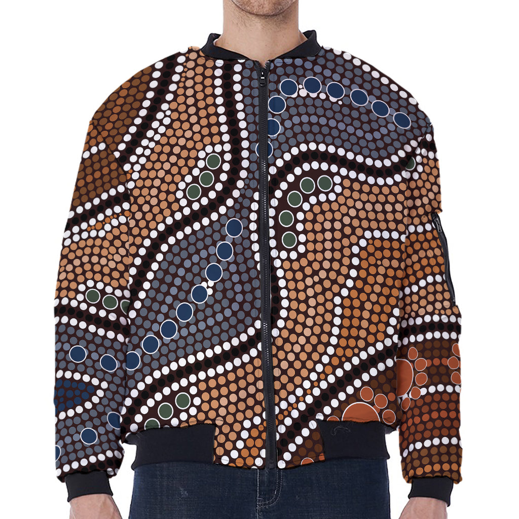 Australia River Aboriginal Dot Print Zip Sleeve Bomber Jacket