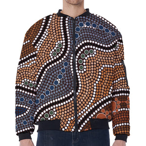 Australia River Aboriginal Dot Print Zip Sleeve Bomber Jacket