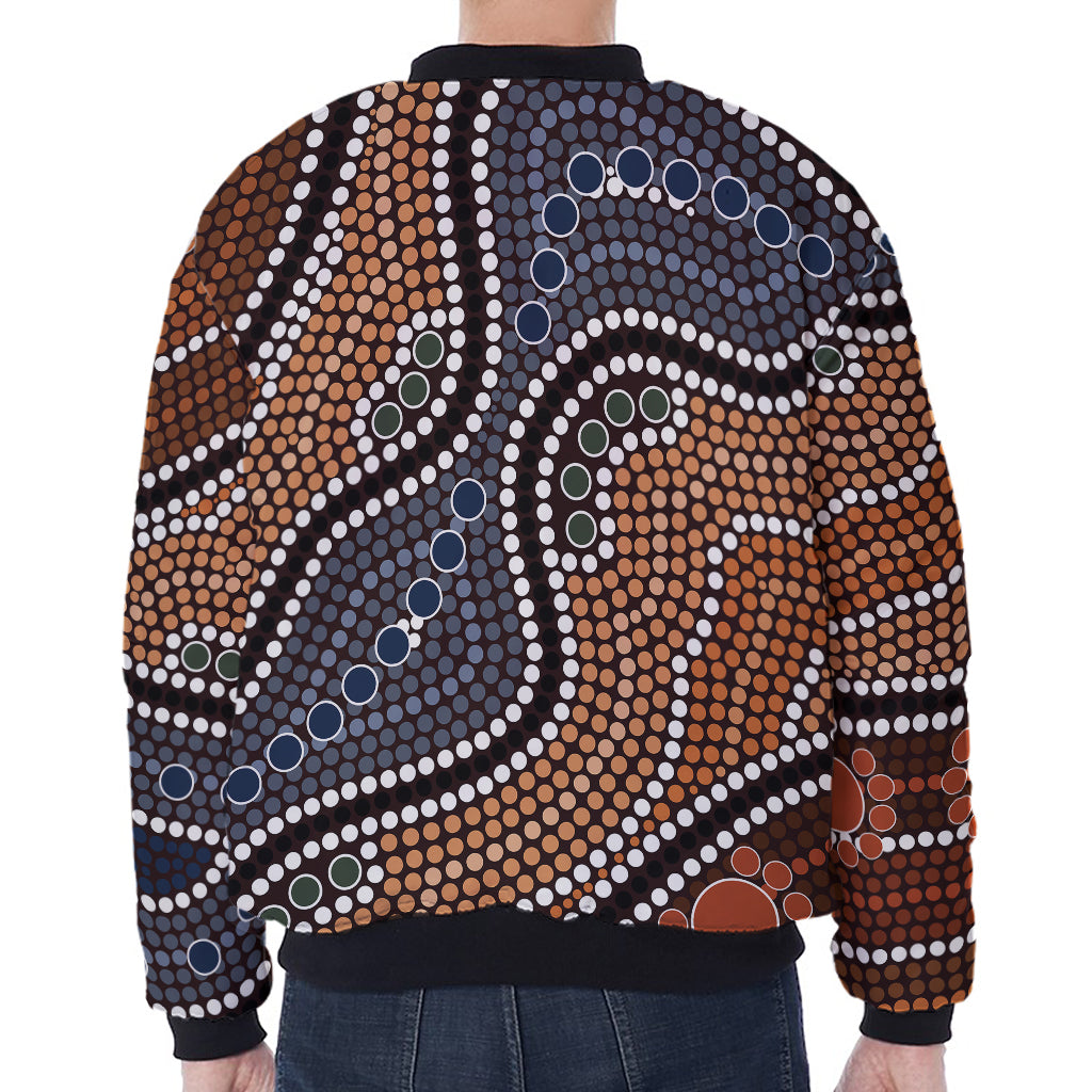 Australia River Aboriginal Dot Print Zip Sleeve Bomber Jacket