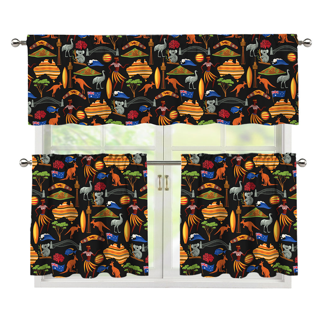 Australia Symbols Pattern Print 3 Piece Kitchen Curtains