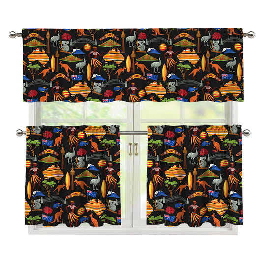 Australia Symbols Pattern Print 3 Piece Kitchen Curtains