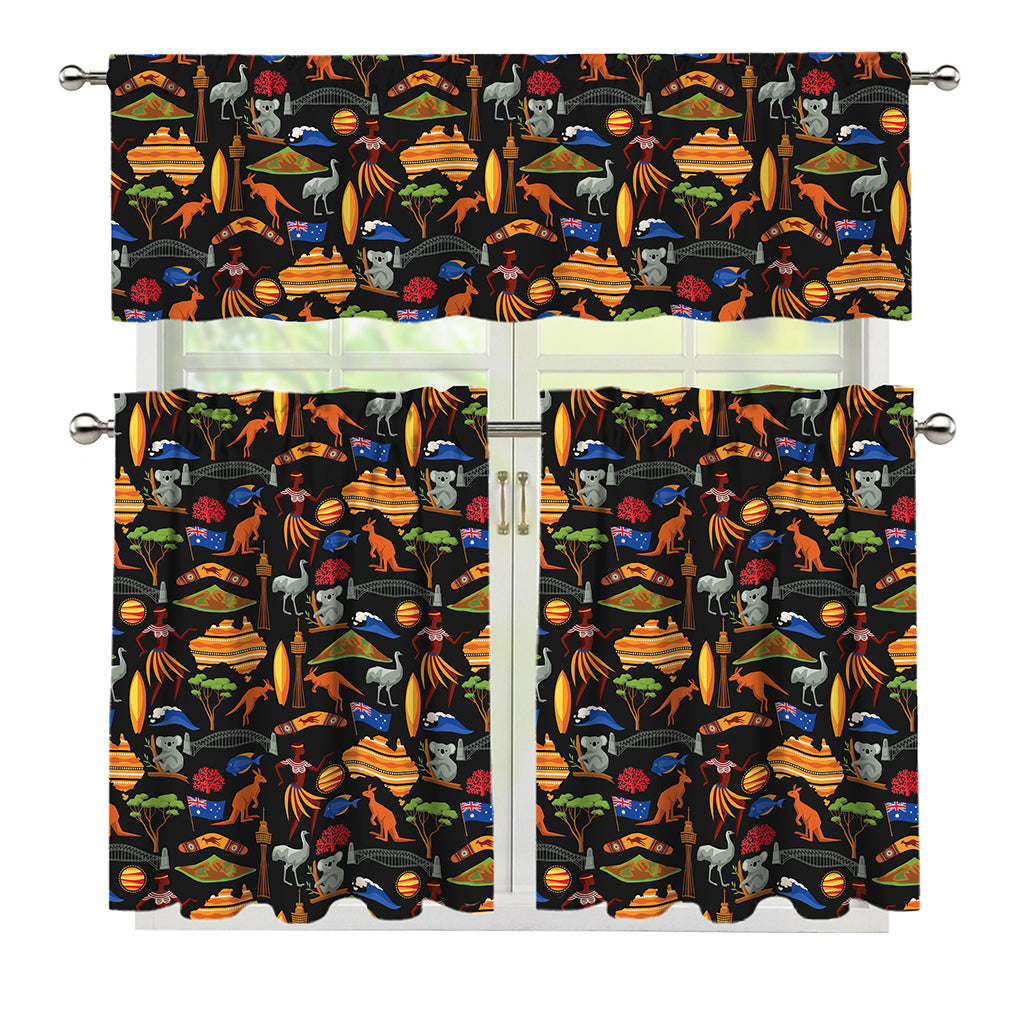 Australia Symbols Pattern Print 3 Piece Kitchen Curtains