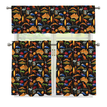 Australia Symbols Pattern Print 3 Piece Kitchen Curtains