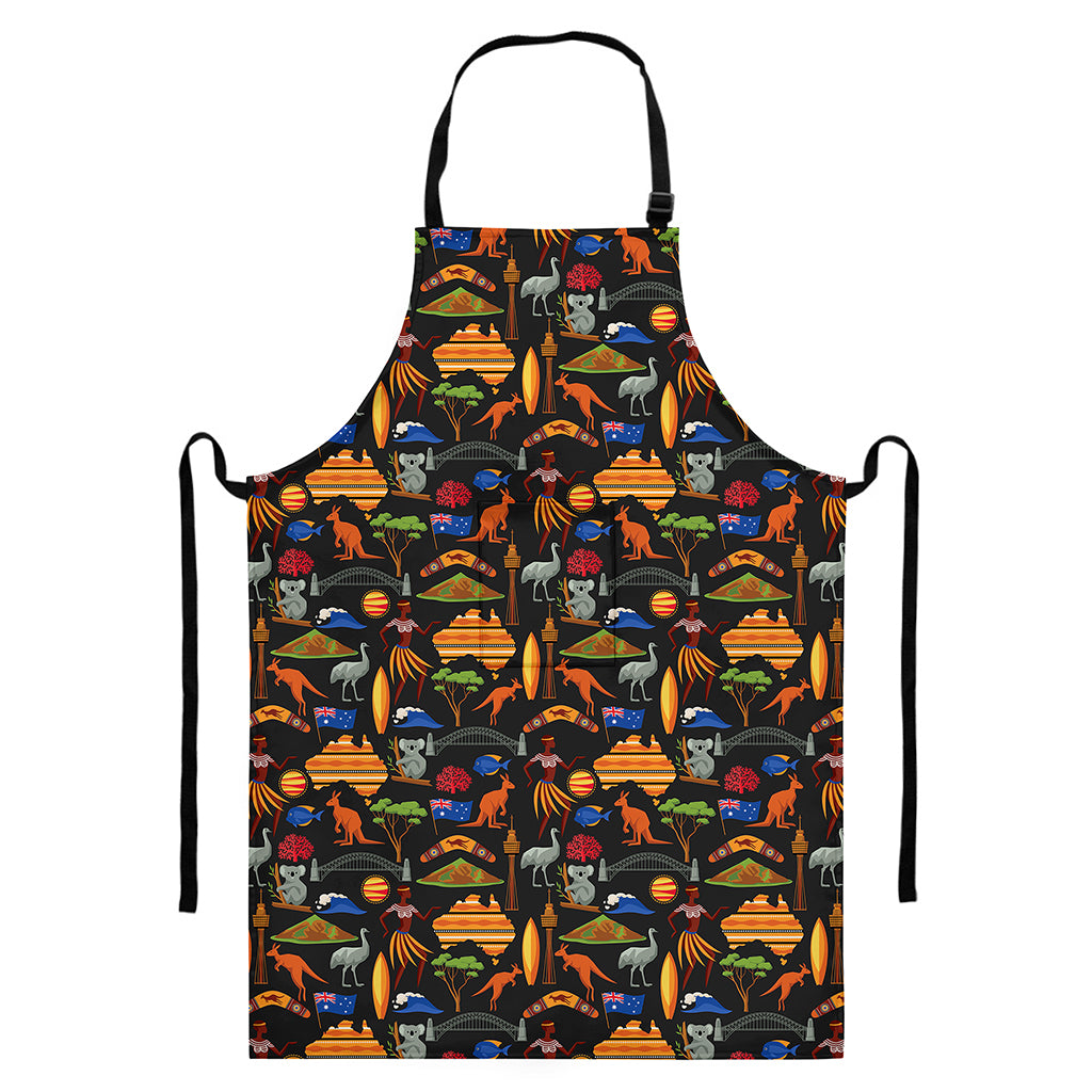 Australia Symbols Pattern Print Bib Apron With Pocket
