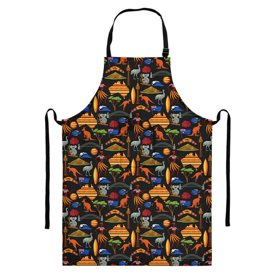 Australia Symbols Pattern Print Bib Apron With Pocket