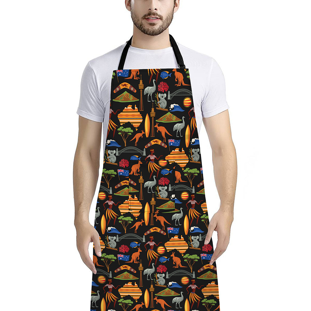 Australia Symbols Pattern Print Bib Apron With Pocket