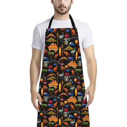 Australia Symbols Pattern Print Bib Apron With Pocket