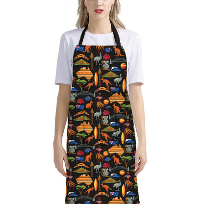 Australia Symbols Pattern Print Bib Apron With Pocket