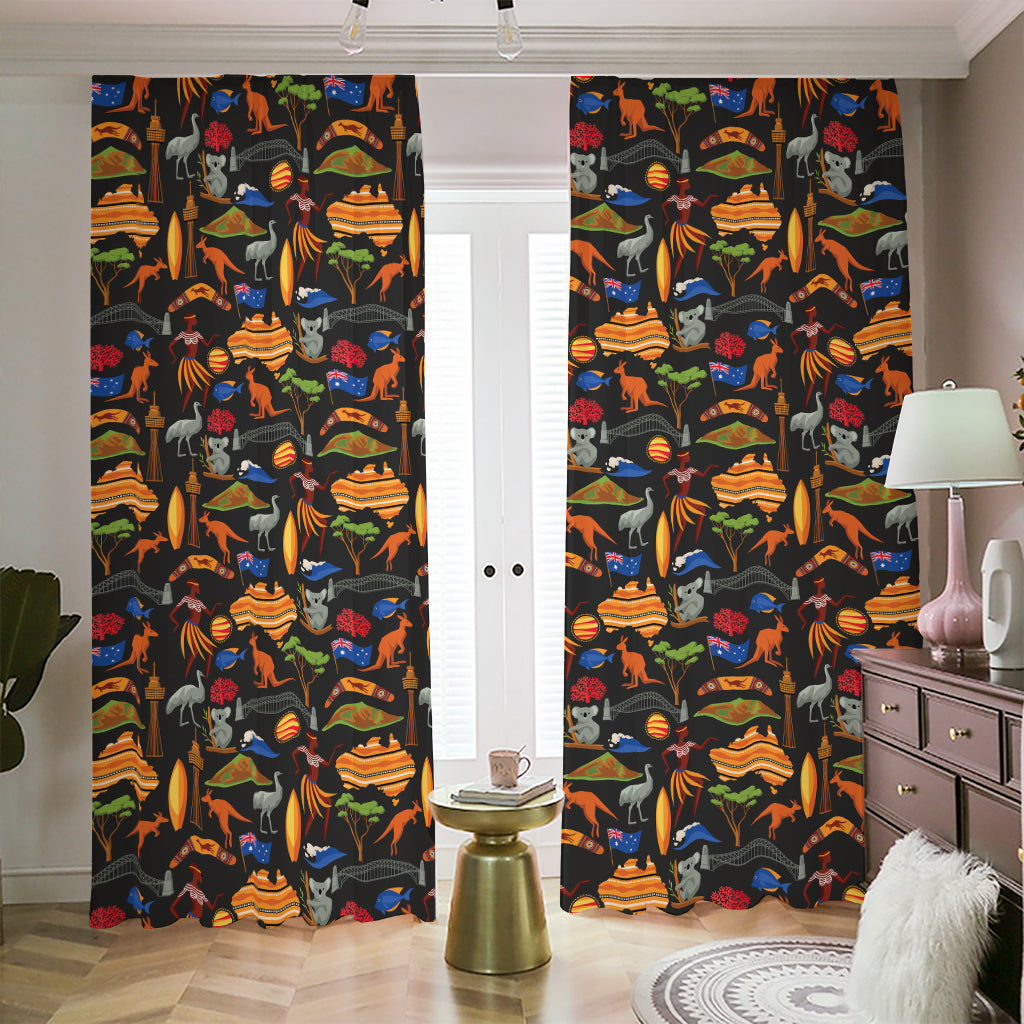 Australia Symbols Pattern Print Blackout Pencil Pleat Curtains