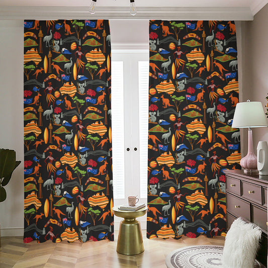Australia Symbols Pattern Print Blackout Pencil Pleat Curtains
