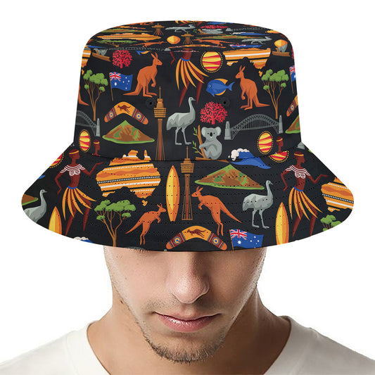 Australia Symbols Pattern Print Bucket Hat