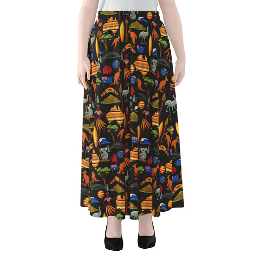 Australia Symbols Pattern Print Chiffon Maxi Skirt