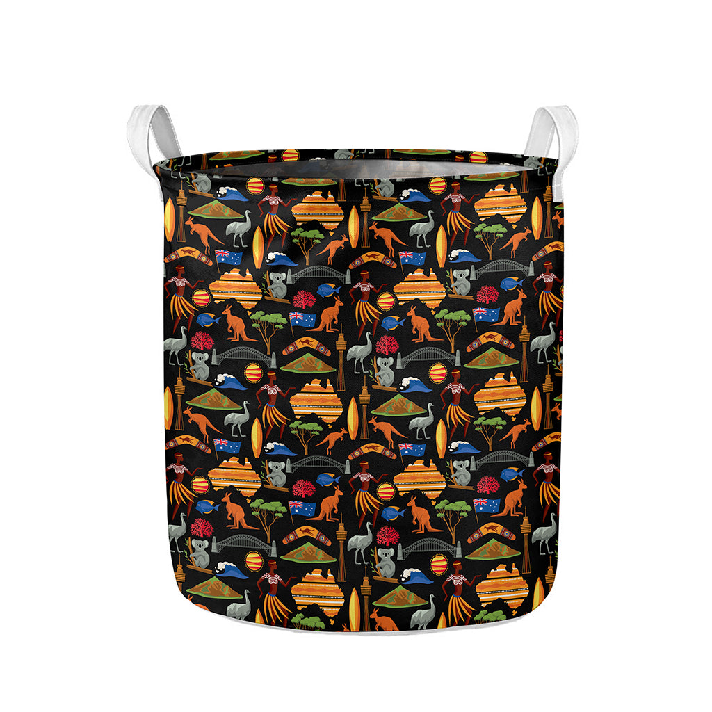 Australia Symbols Pattern Print Collapsible Laundry Basket