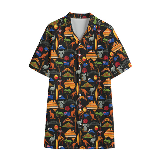 Australia Symbols Pattern Print Cotton Hawaiian Shirt