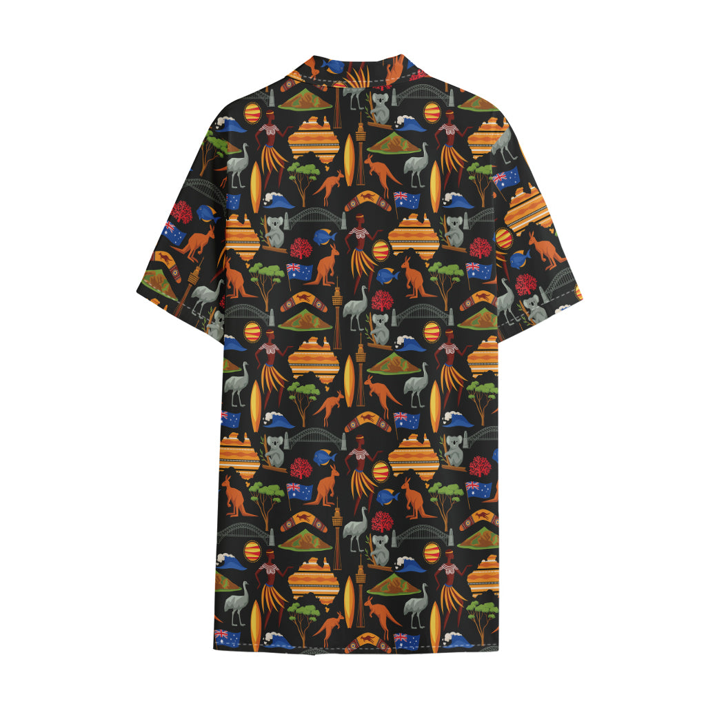 Australia Symbols Pattern Print Cotton Hawaiian Shirt
