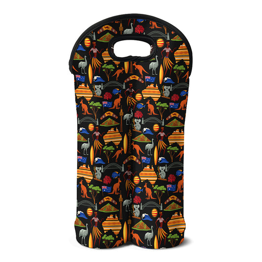 Australia Symbols Pattern Print Double Neoprene Wine Tote