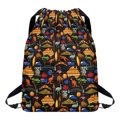 Australia Symbols Pattern Print Drawstring Backpack
