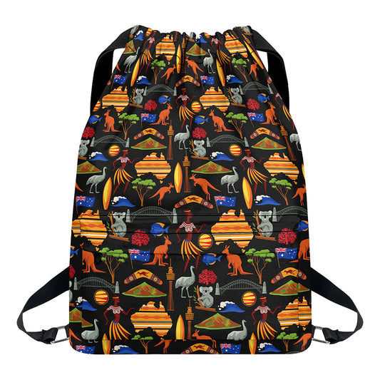 Australia Symbols Pattern Print Drawstring Backpack