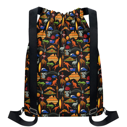 Australia Symbols Pattern Print Drawstring Backpack