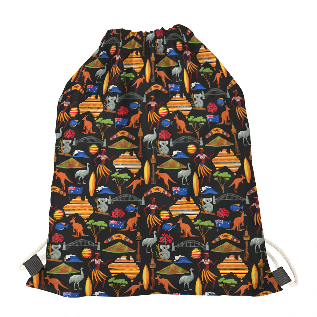 Australia Symbols Pattern Print Drawstring Bag