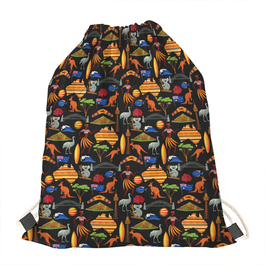Australia Symbols Pattern Print Drawstring Bag