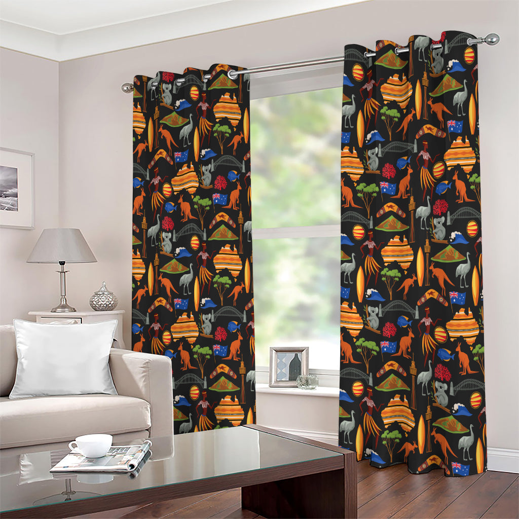 Australia Symbols Pattern Print Extra Wide Grommet Curtains