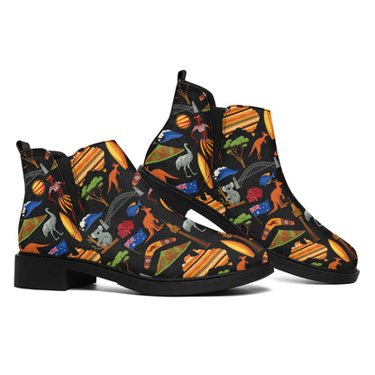 Australia Symbols Pattern Print Flat Ankle Boots