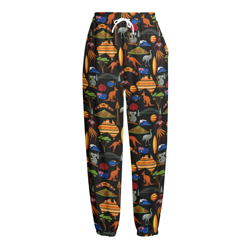 Australia Symbols Pattern Print Fleece Lined Knit Pants