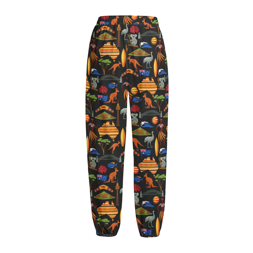 Australia Symbols Pattern Print Fleece Lined Knit Pants