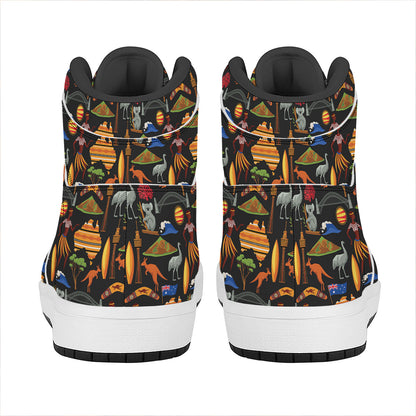 Australia Symbols Pattern Print High Top Leather Sneakers