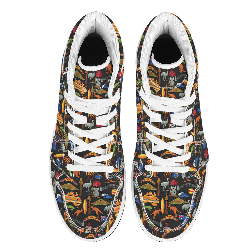 Australia Symbols Pattern Print High Top Leather Sneakers
