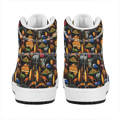 Australia Symbols Pattern Print High Top Leather Sneakers
