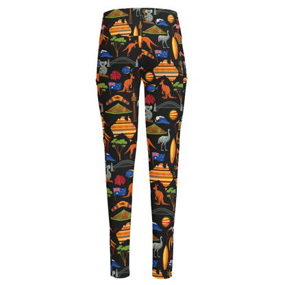 Australia Symbols Pattern Print High-Waisted Pocket Leggings