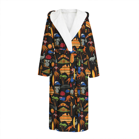 Australia Symbols Pattern Print Hooded Bathrobe