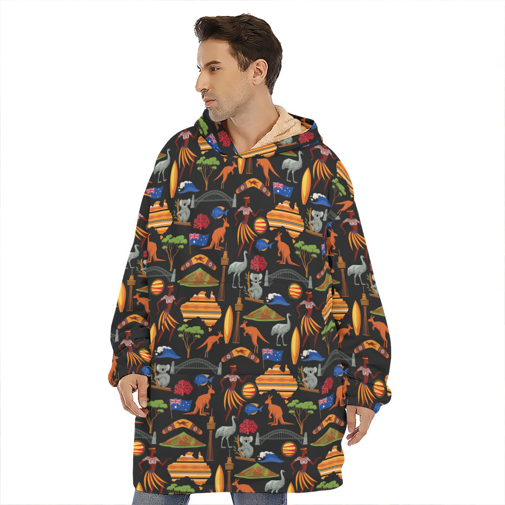 Australia Symbols Pattern Print Hoodie Blanket