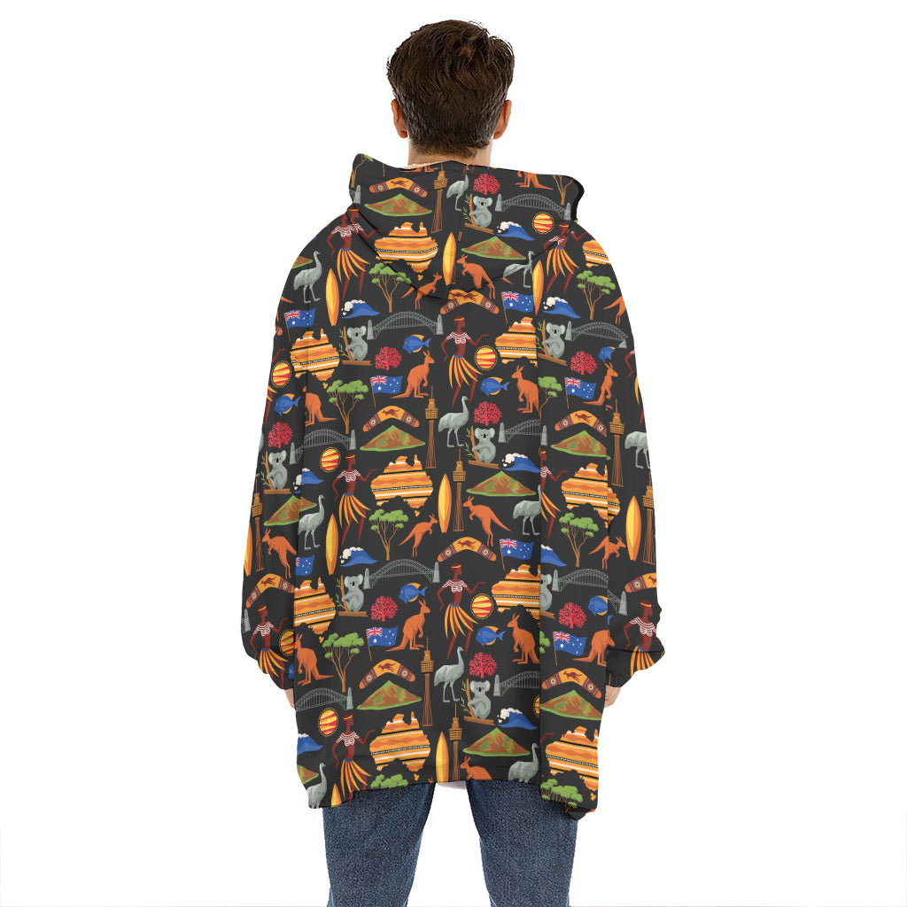 Australia Symbols Pattern Print Hoodie Blanket
