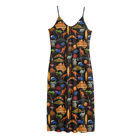 Australia Symbols Pattern Print Jersey Midi Cami Dress
