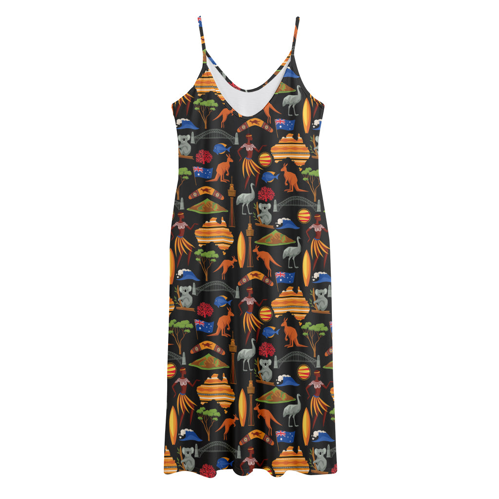 Australia Symbols Pattern Print Jersey Midi Cami Dress