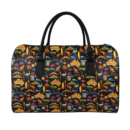 Australia Symbols Pattern Print Leather Duffle Bag