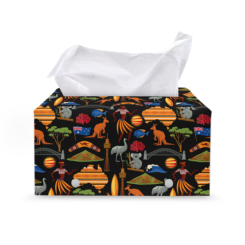 Australia Symbols Pattern Print Leather Tissue Box Cover