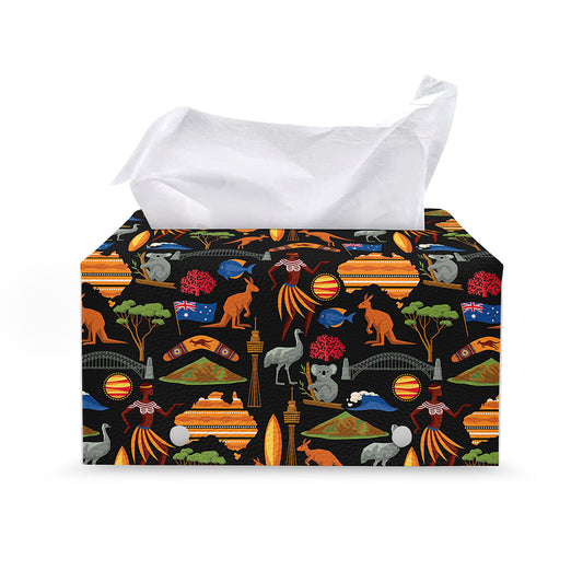 Australia Symbols Pattern Print Leather Tissue Box Cover