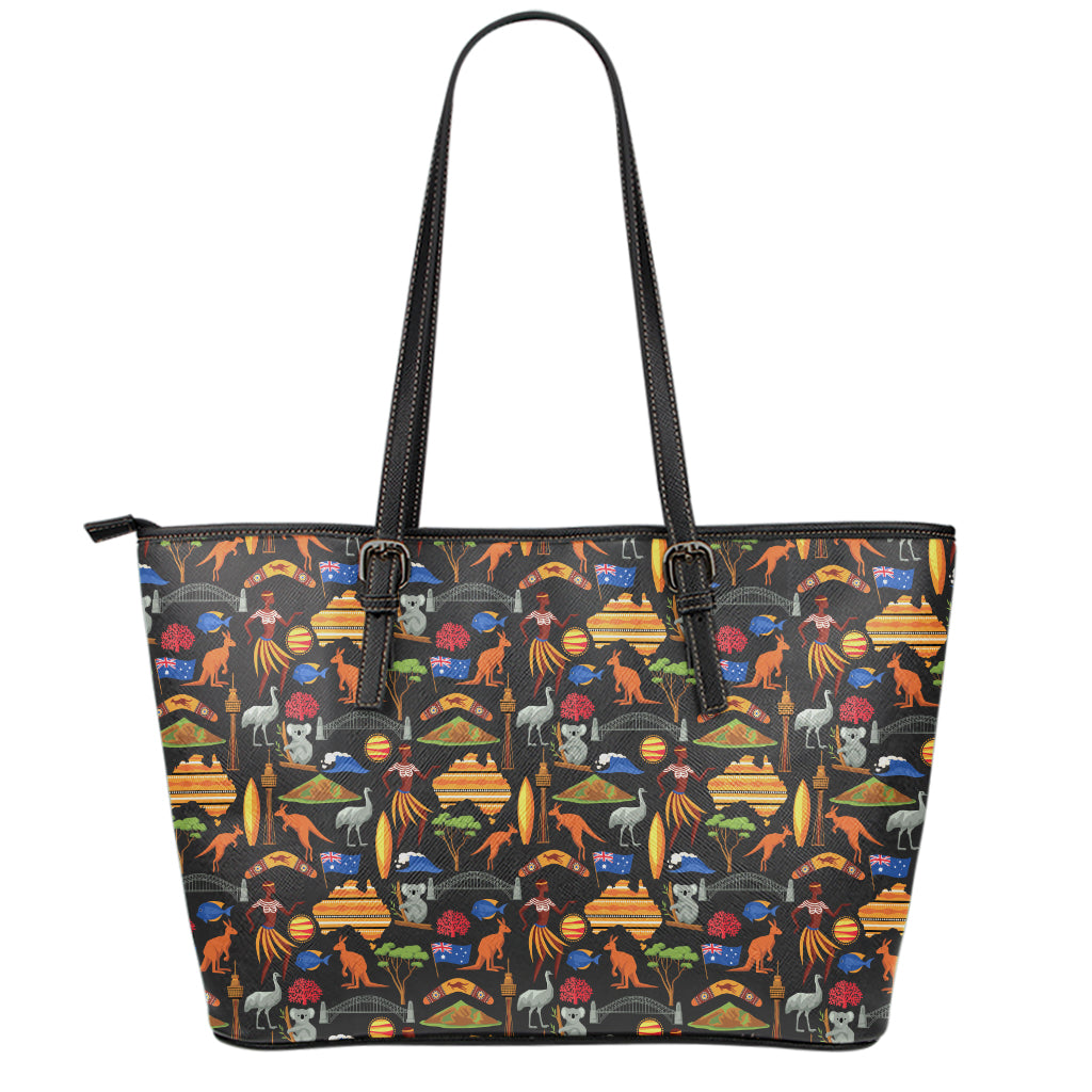 Australia Symbols Pattern Print Leather Tote Bag