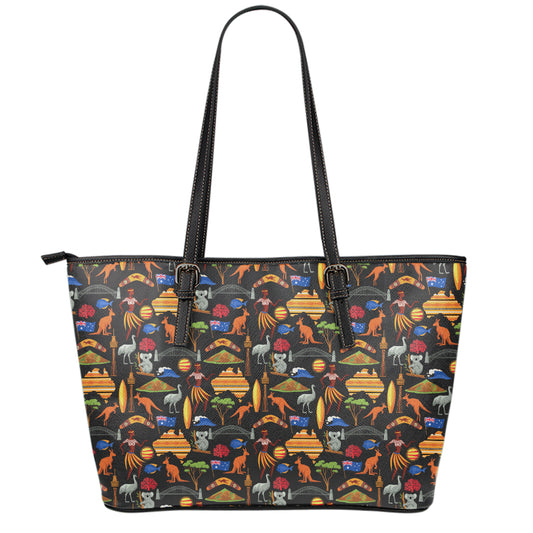 Australia Symbols Pattern Print Leather Tote Bag