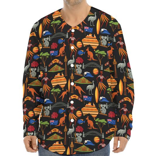 Australia Symbols Pattern Print Long Sleeve Baseball Jersey