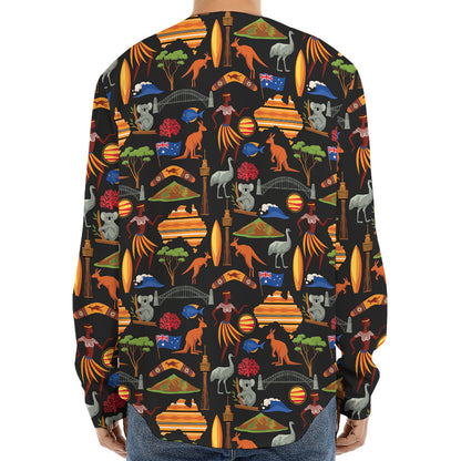 Australia Symbols Pattern Print Long Sleeve Baseball Jersey