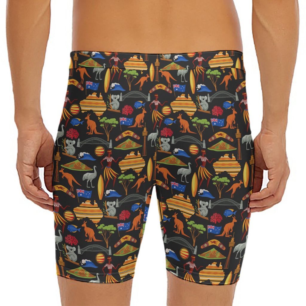 Australia Symbols Pattern Print Men's Long Boxer Briefs