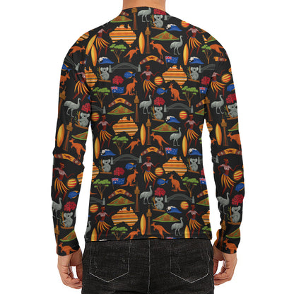 Australia Symbols Pattern Print Men's Long Sleeve Rash Guard