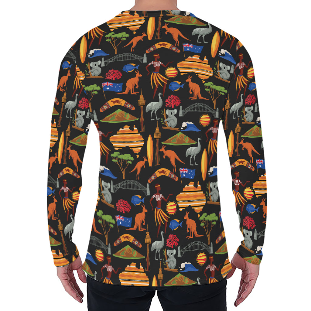 Australia Symbols Pattern Print Men's Long Sleeve T-Shirt
