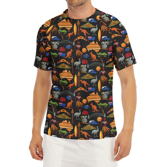 Australia Symbols Pattern Print Men's Short Sleeve Rash Guard