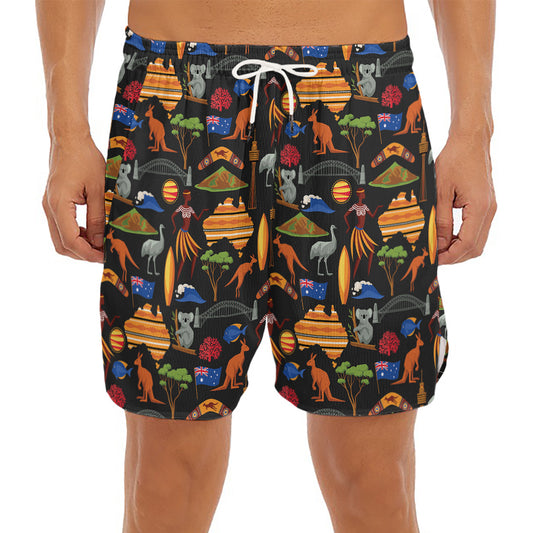 Australia Symbols Pattern Print Men's Split Running Shorts
